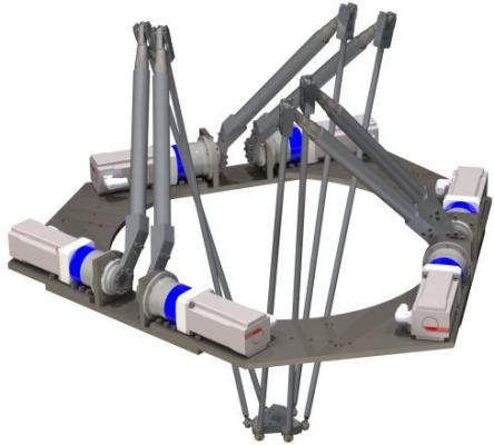 AMUN Parallel-kinematische Maschinen (PKM): Computer-Visualisierung des Roboterarms zur Unkrautentfernung